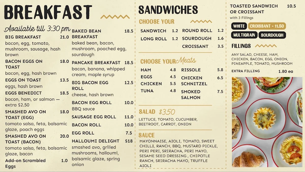 Menu, The Baker's Den Bakery Cafe