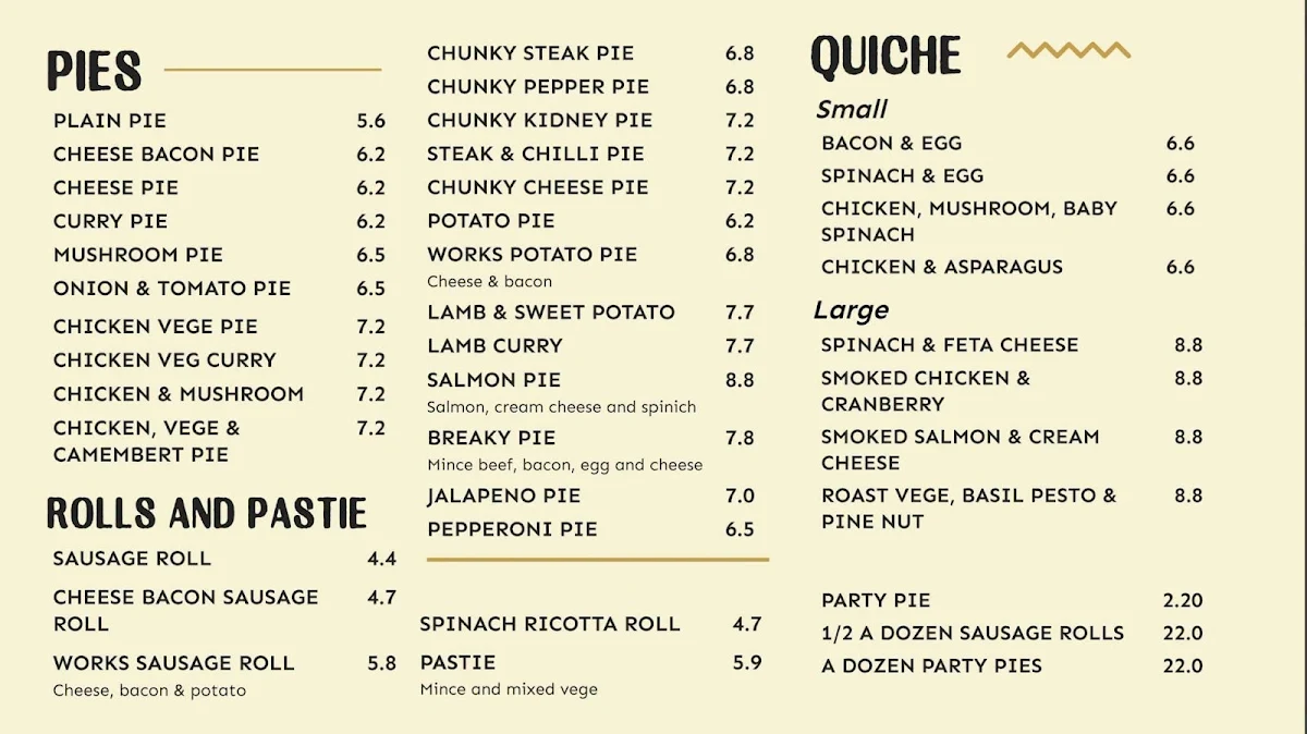 Menu, The Baker's Den Bakery Cafe