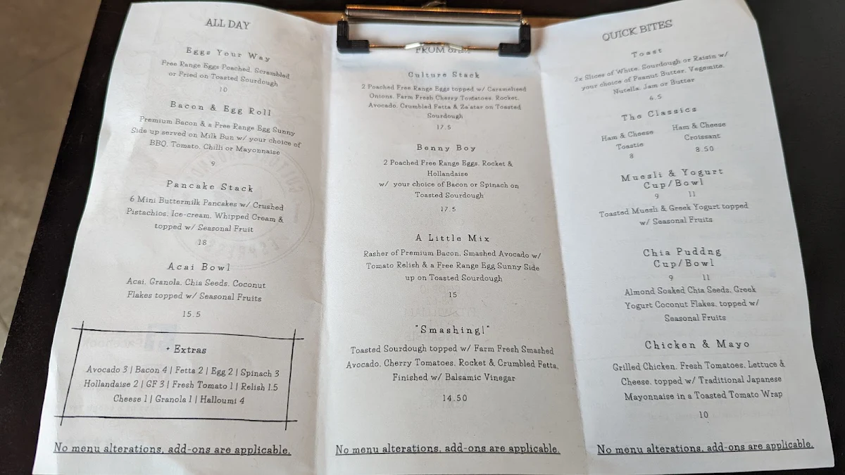 Menu, Culture Grounds Espresso