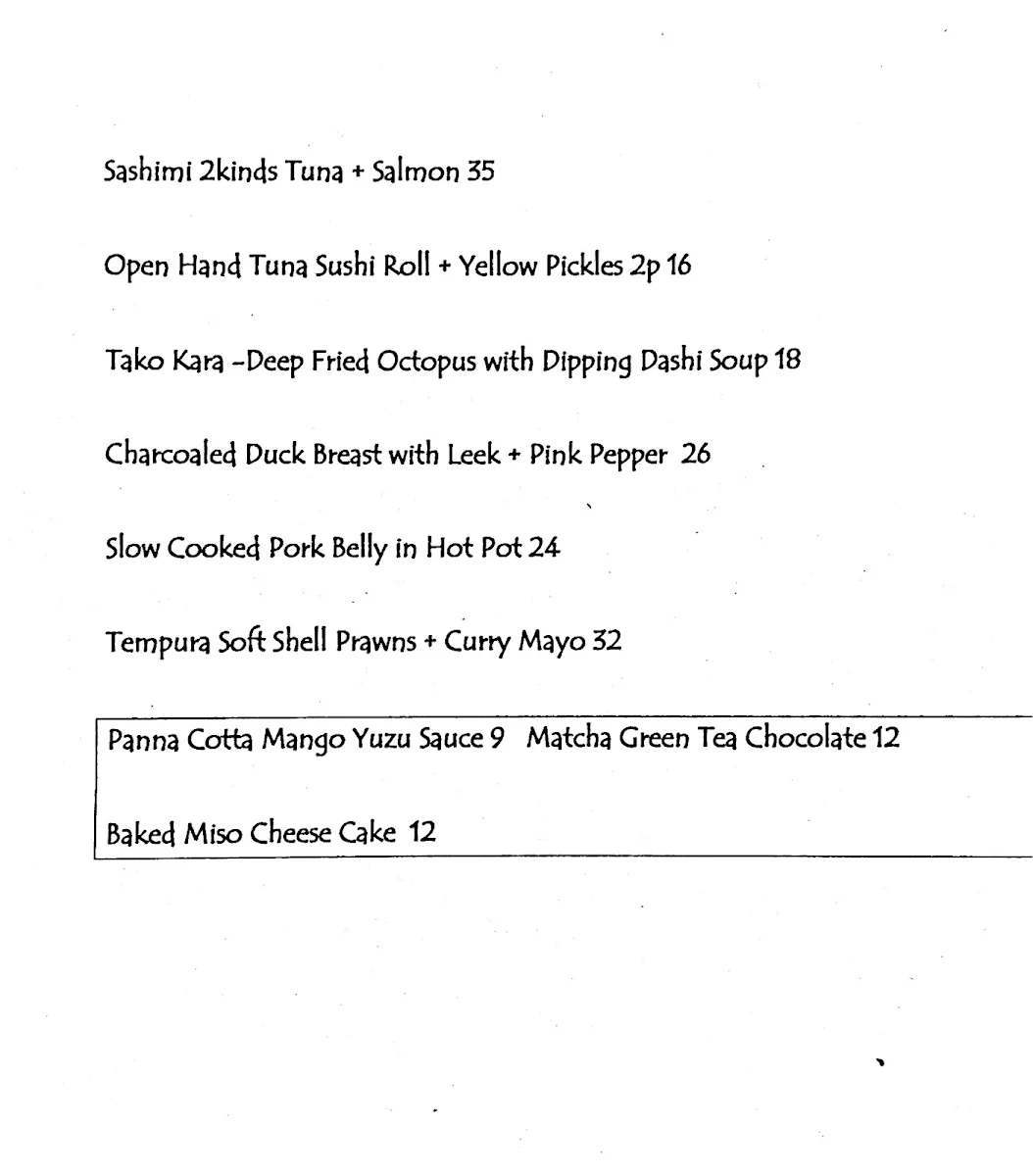 Menu, Kemuri Catering