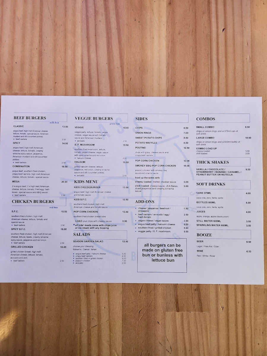 Menu, Kick Ass Burgers - The Best Burgers in Town!