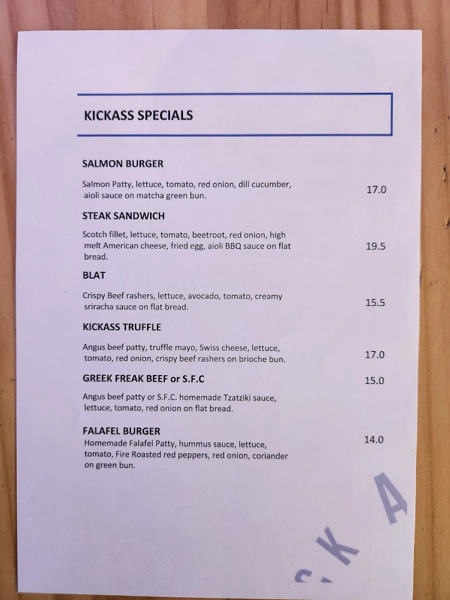 Menu, Kick Ass Burgers - The Best Burgers in Town!