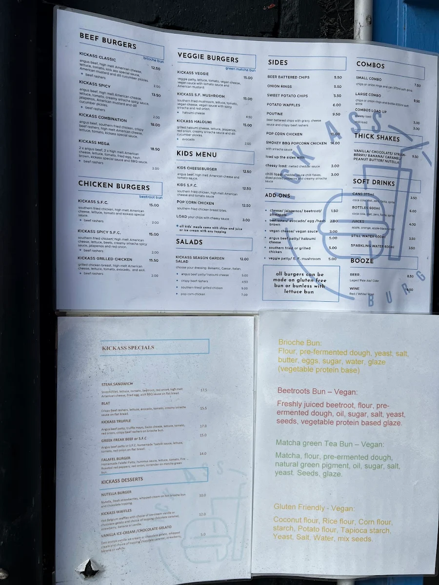 Menu, Kick Ass Burgers - The Best Burgers in Town!