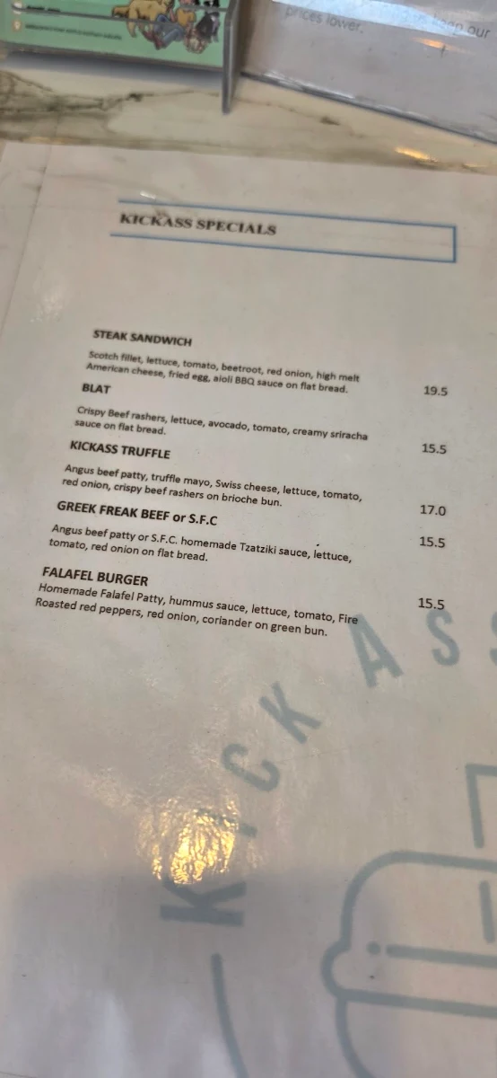 Menu, Kick Ass Burgers - The Best Burgers in Town!