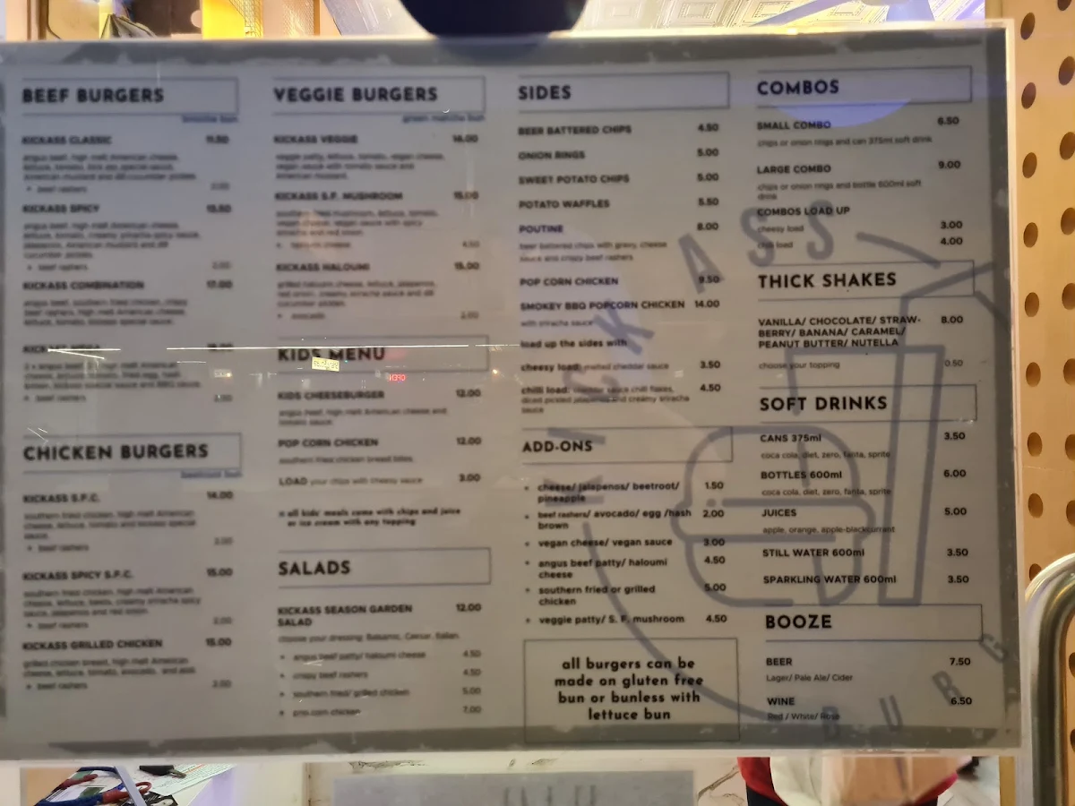 Menu, Kick Ass Burgers - The Best Burgers in Town!