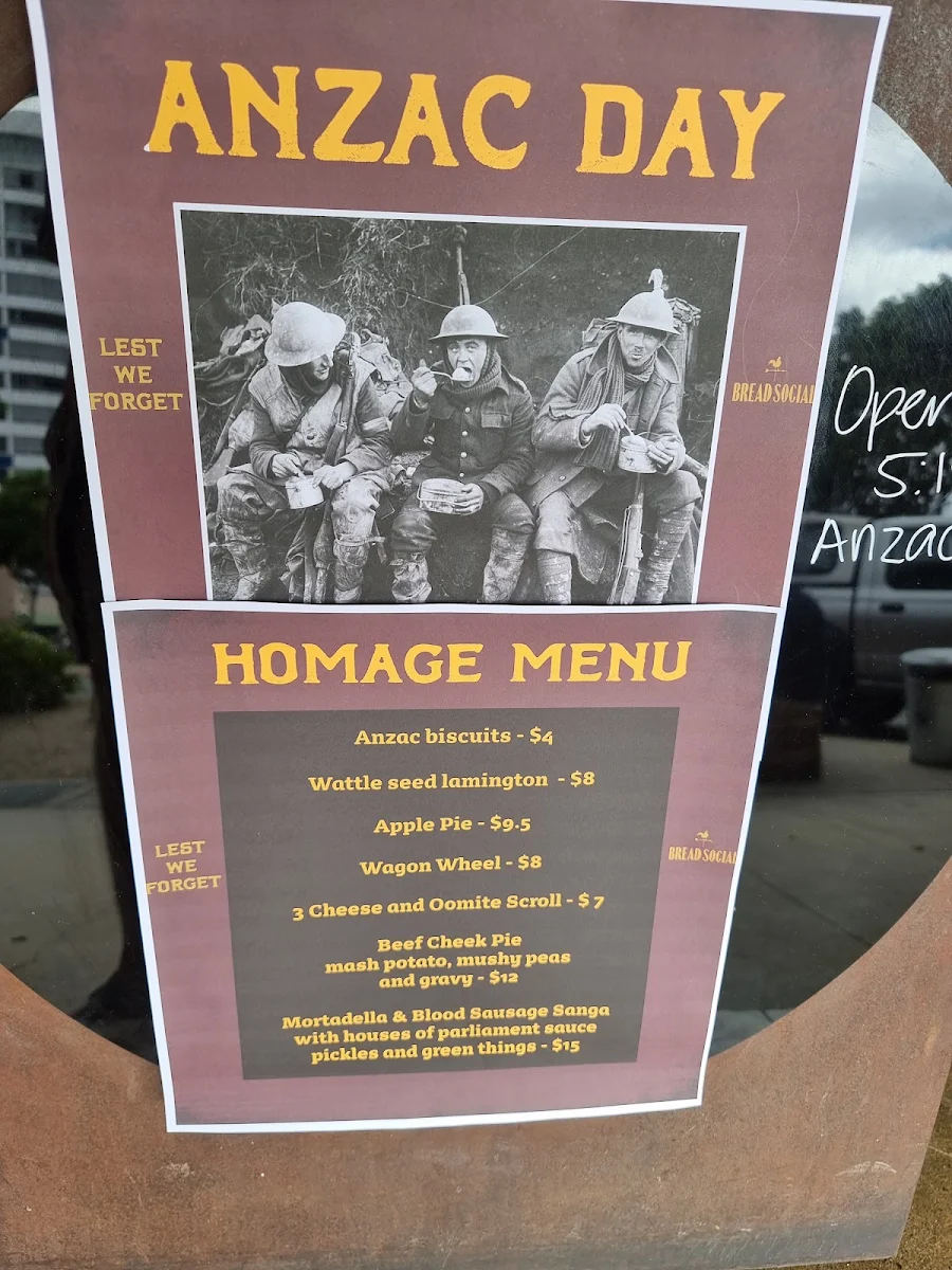 Menu, The Bread Social - Tweed Heads