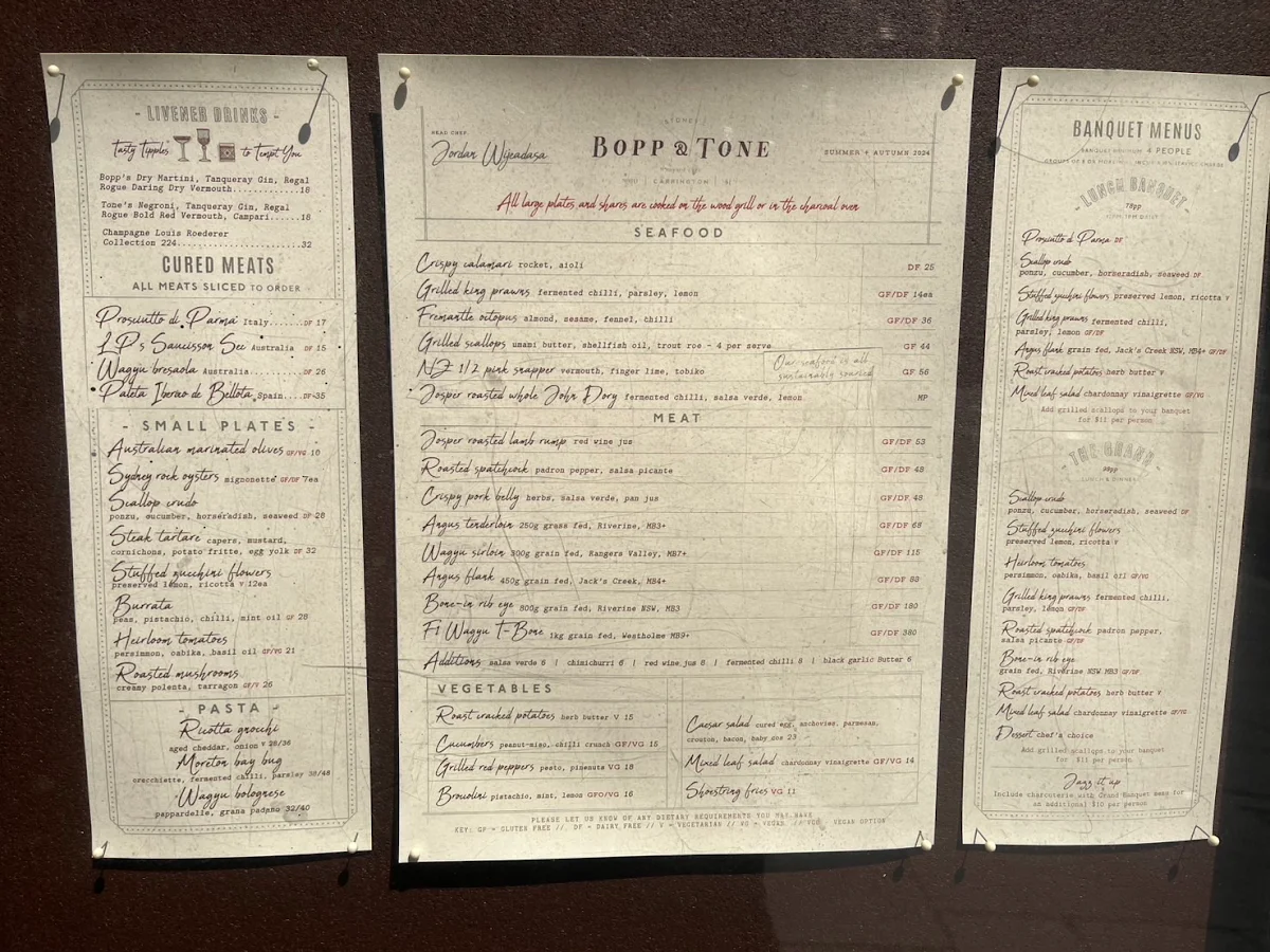 Menu, Bopp & Tone