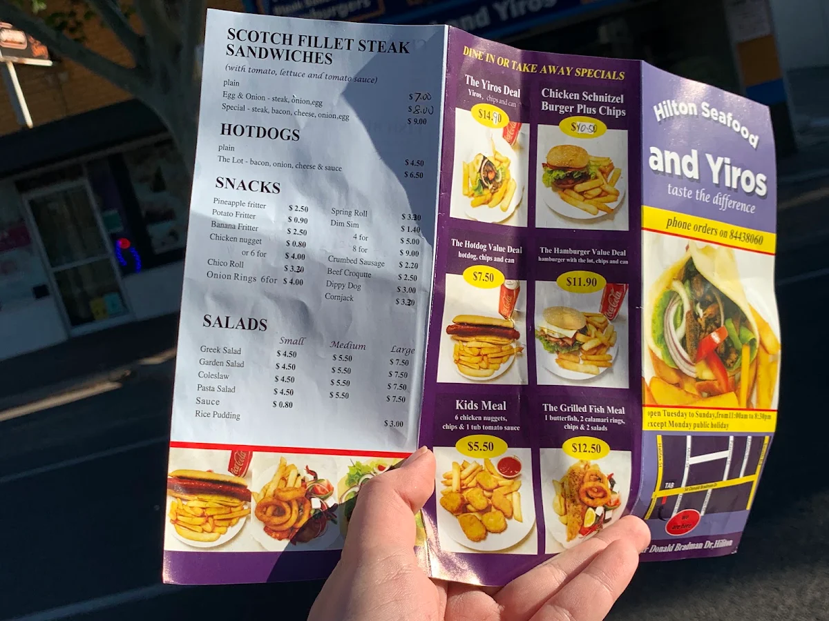 Menu, Hilton Seafood & Yiros