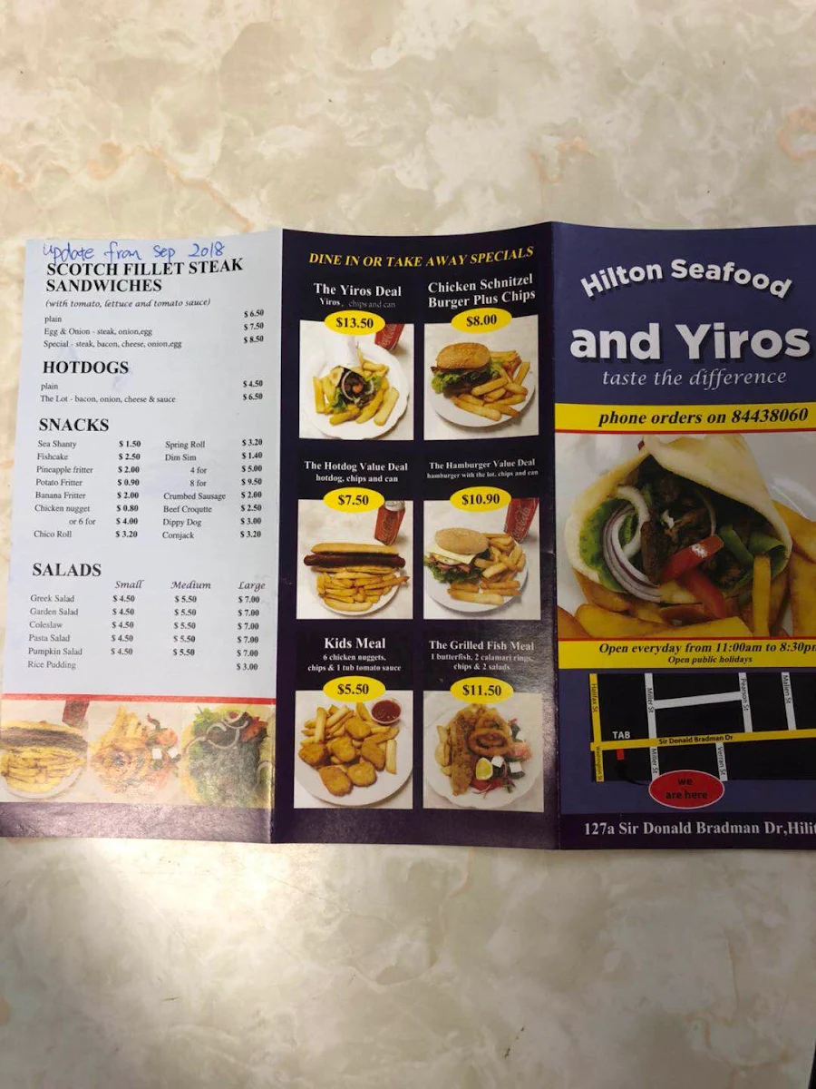 Menu, Hilton Seafood & Yiros