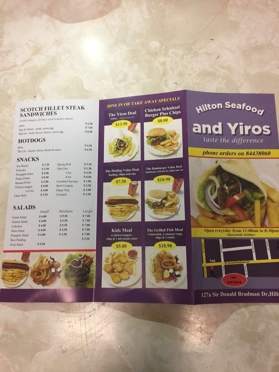 Menu, Hilton Seafood & Yiros