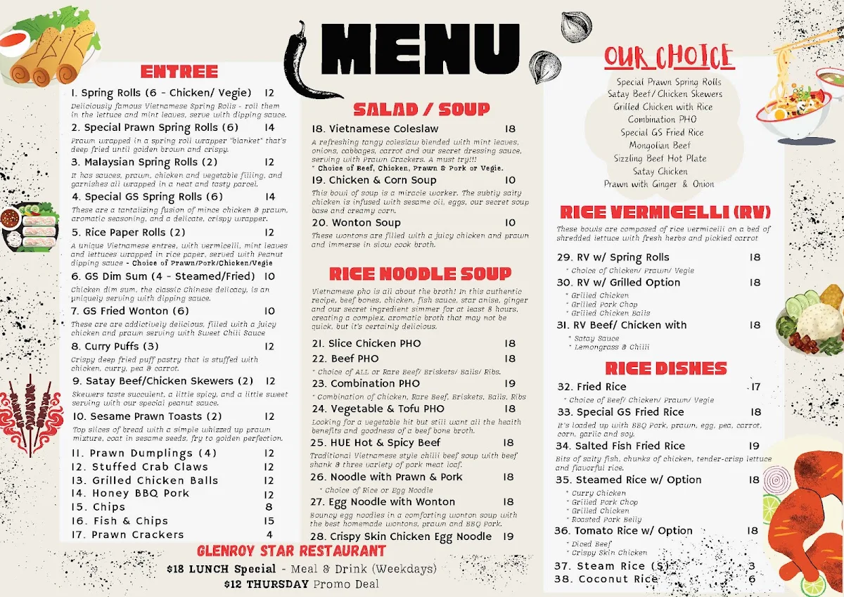 Menu, Glenroy Star Restaurant