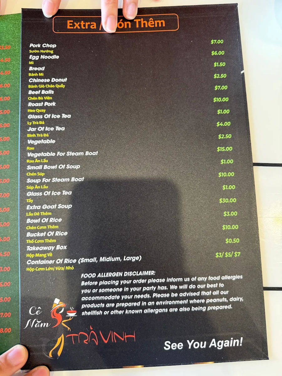 Menu, Co Nam Tra Vinh 2