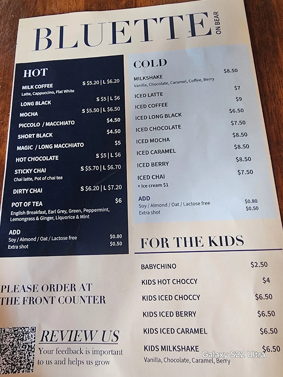 Menu, Bluette