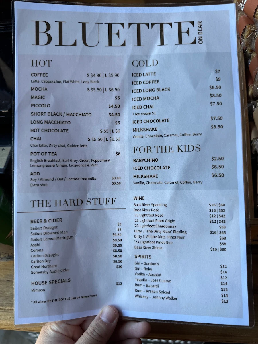 Menu, Bluette