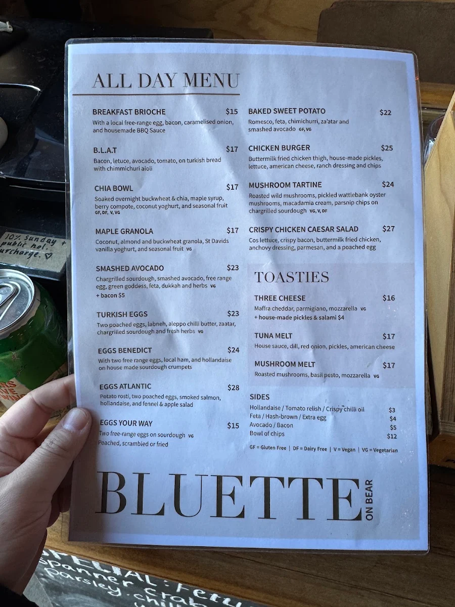 Menu, Bluette