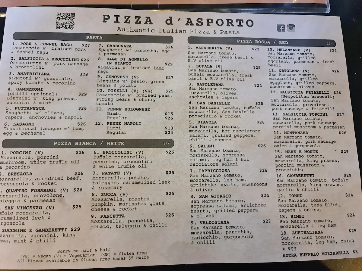 Menu, Pizza By D’Asporto