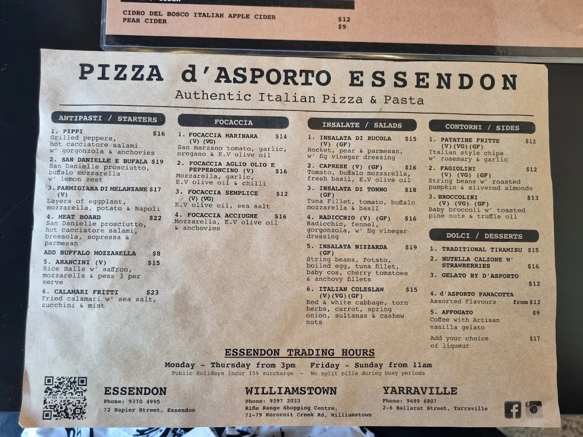 Menu, Pizza By D’Asporto