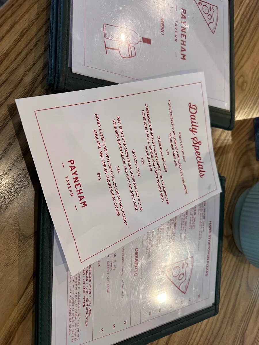Menu, Payneham Tavern