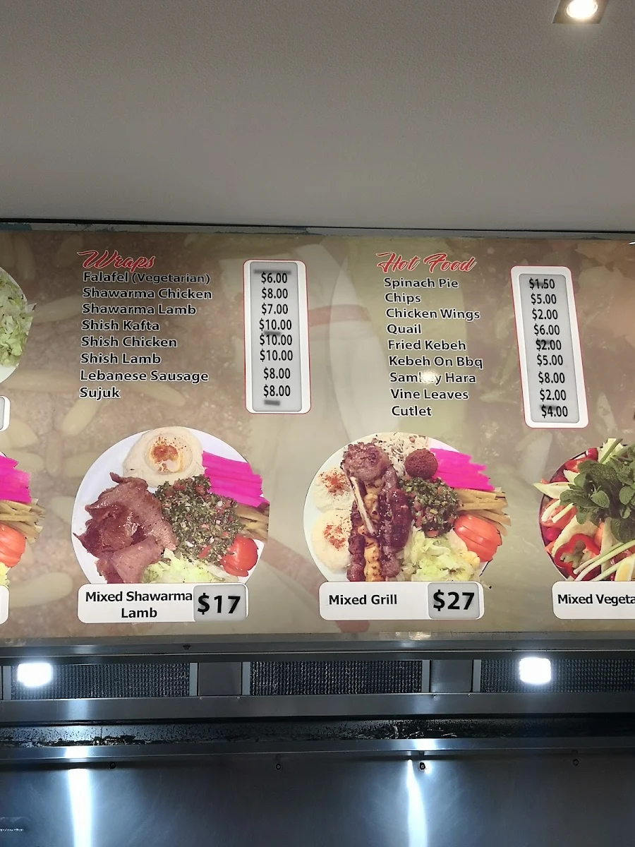 Menu, Middle Eastern Restaurant