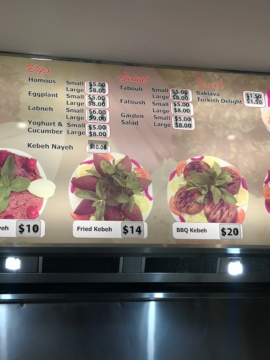 Menu, Middle Eastern Restaurant