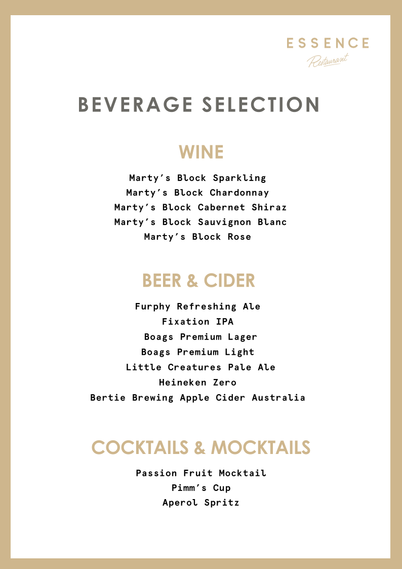 Menu, Essence Restaurant