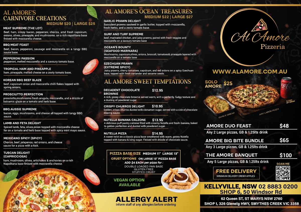 Menu, Al Amore Pizzeria (Kellyville)