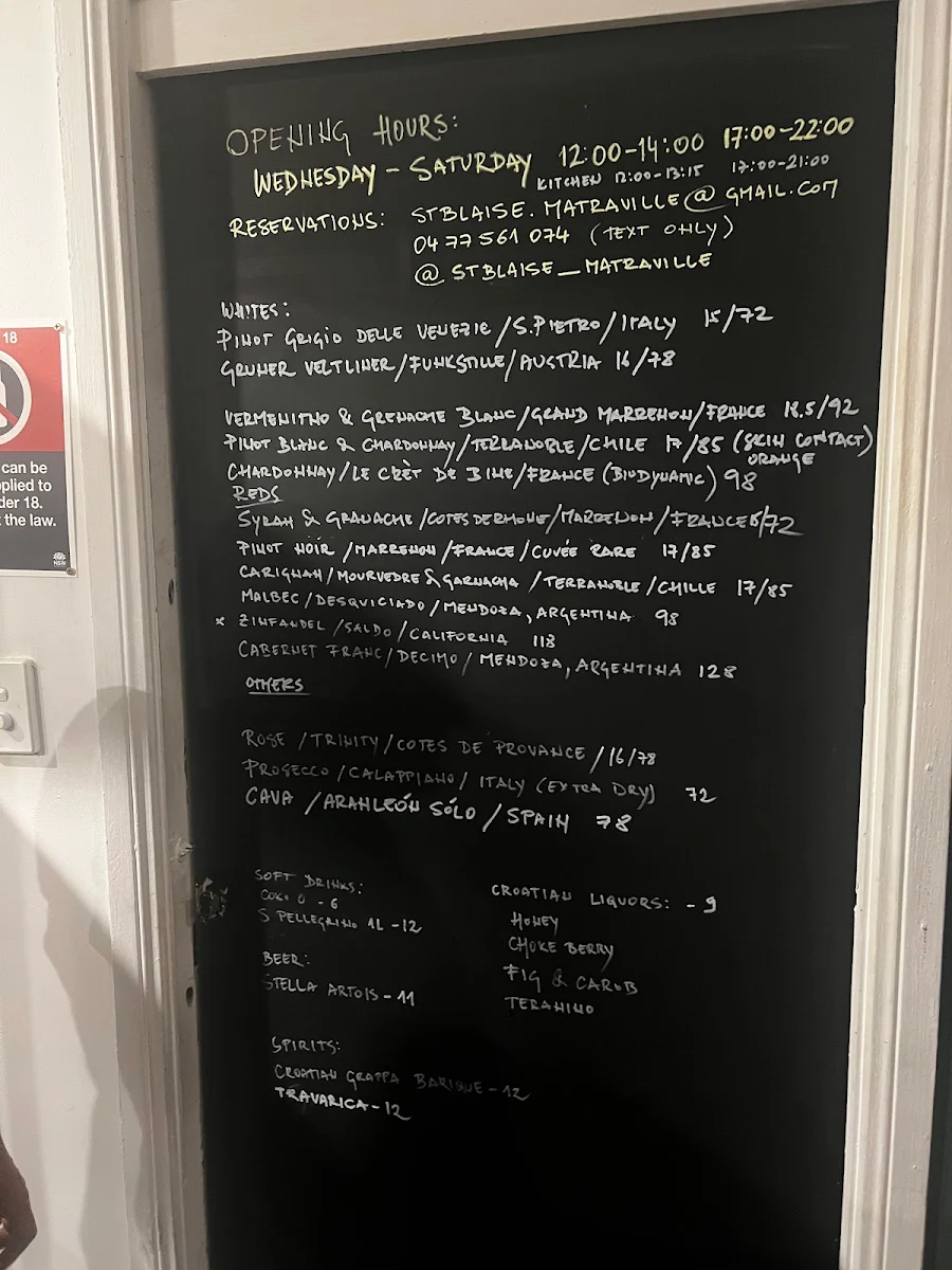 Menu, St Blaise