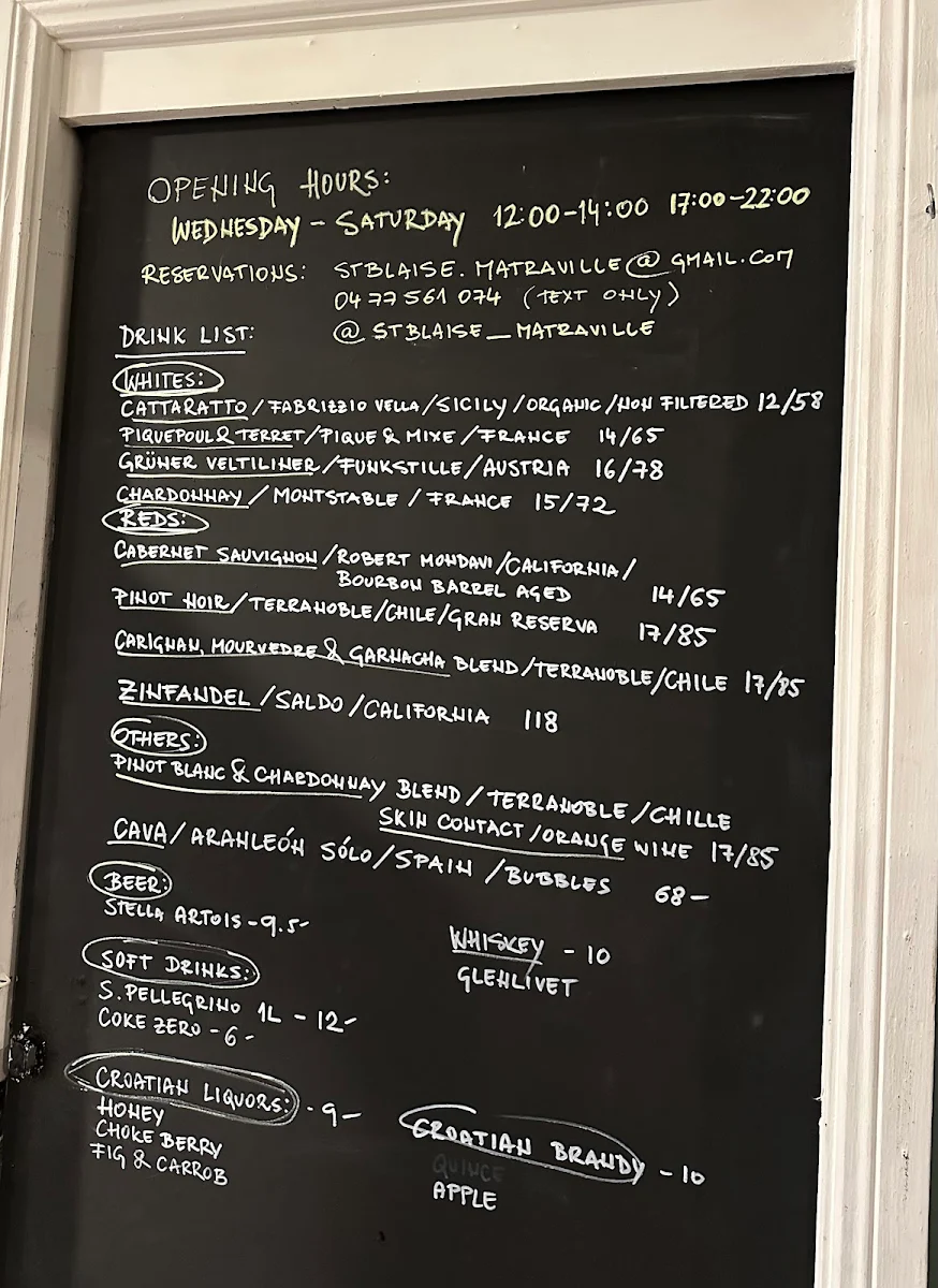 Menu, St Blaise