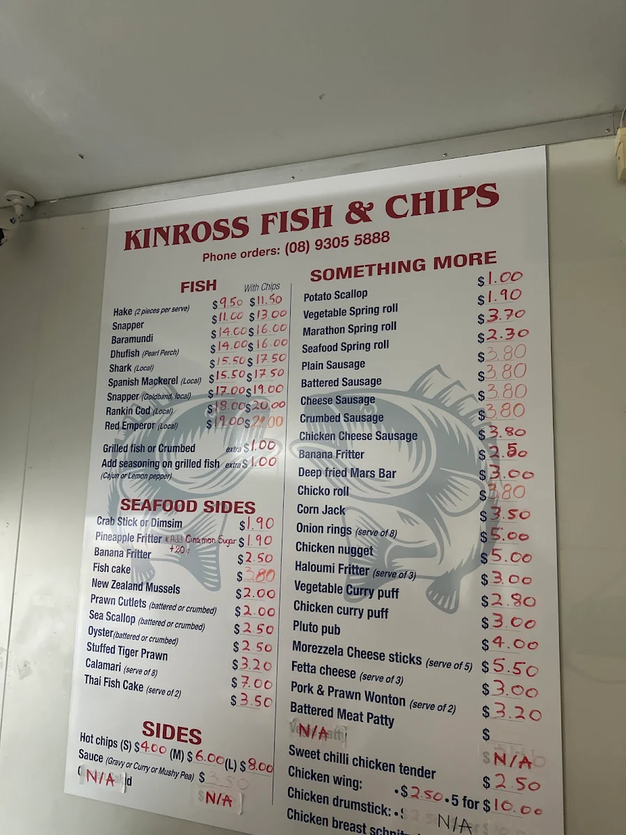 Menu, Kinross Fish & Chips