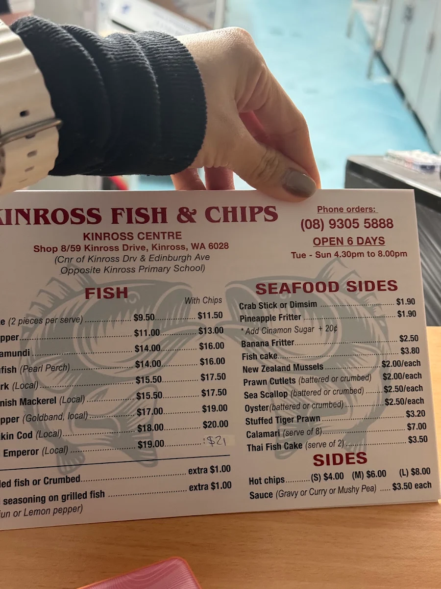 Menu, Kinross Fish & Chips