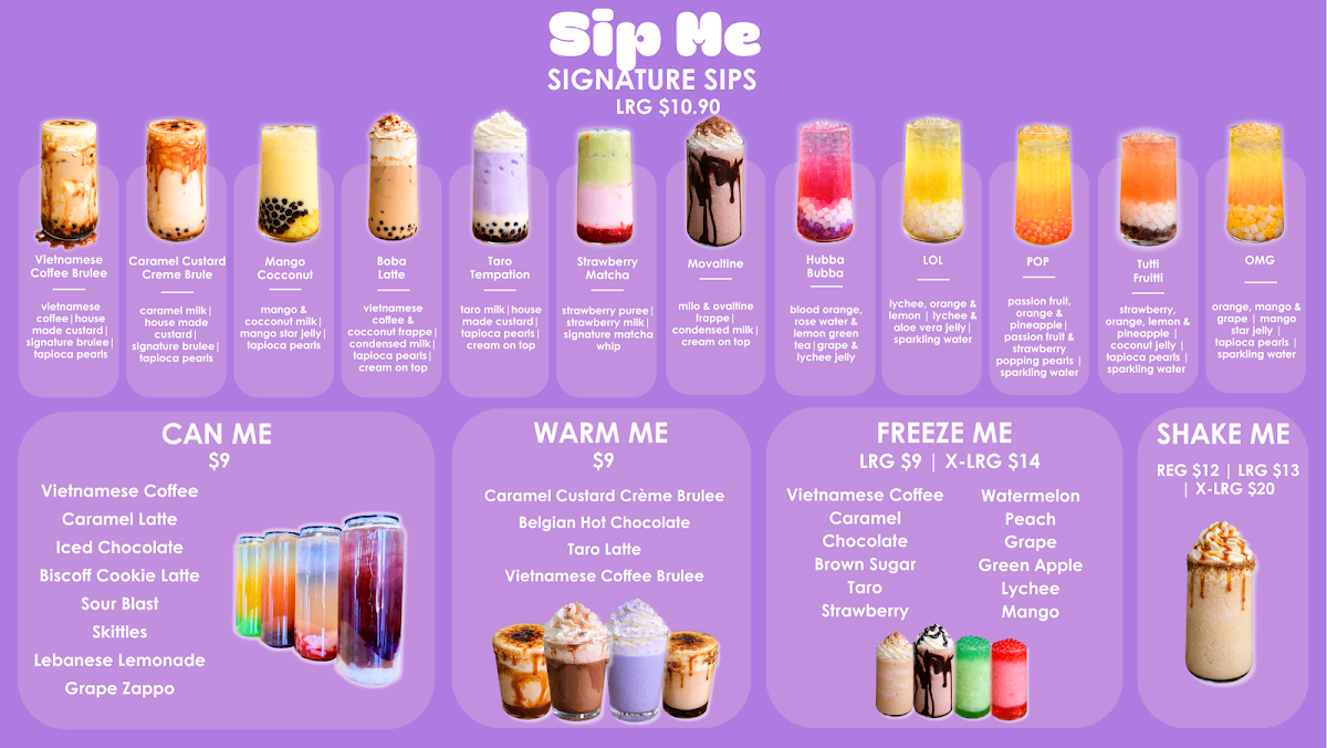 Menu, Bubble Me Bubble Tea & Deserts