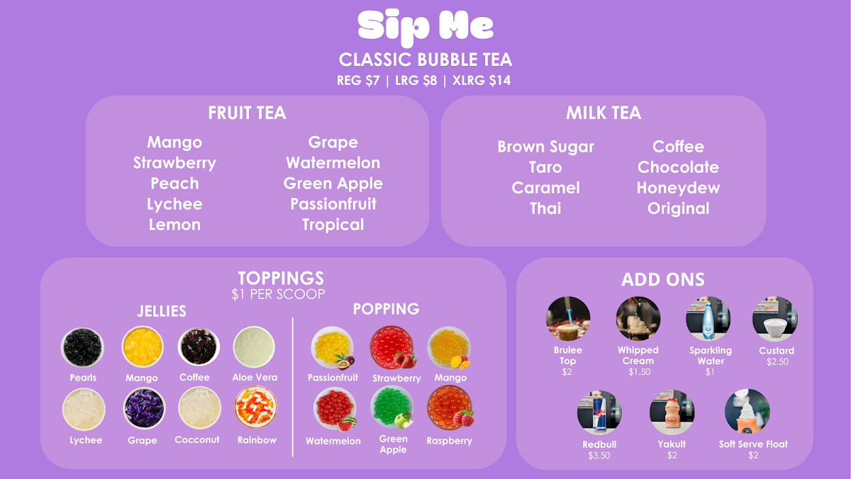 Menu, Bubble Me Bubble Tea & Deserts