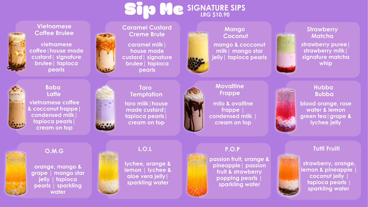 Menu, Bubble Me Bubble Tea & Deserts