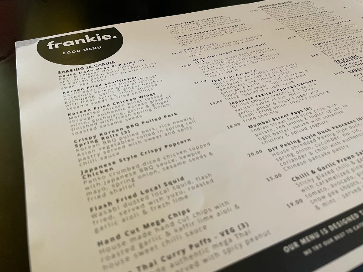 Menu, frankie. Bar & Eatery