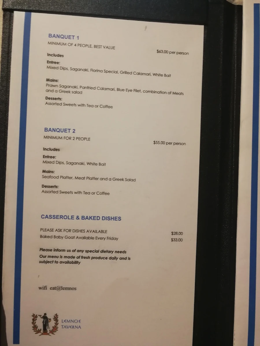 Menu, Lemnos Taverna