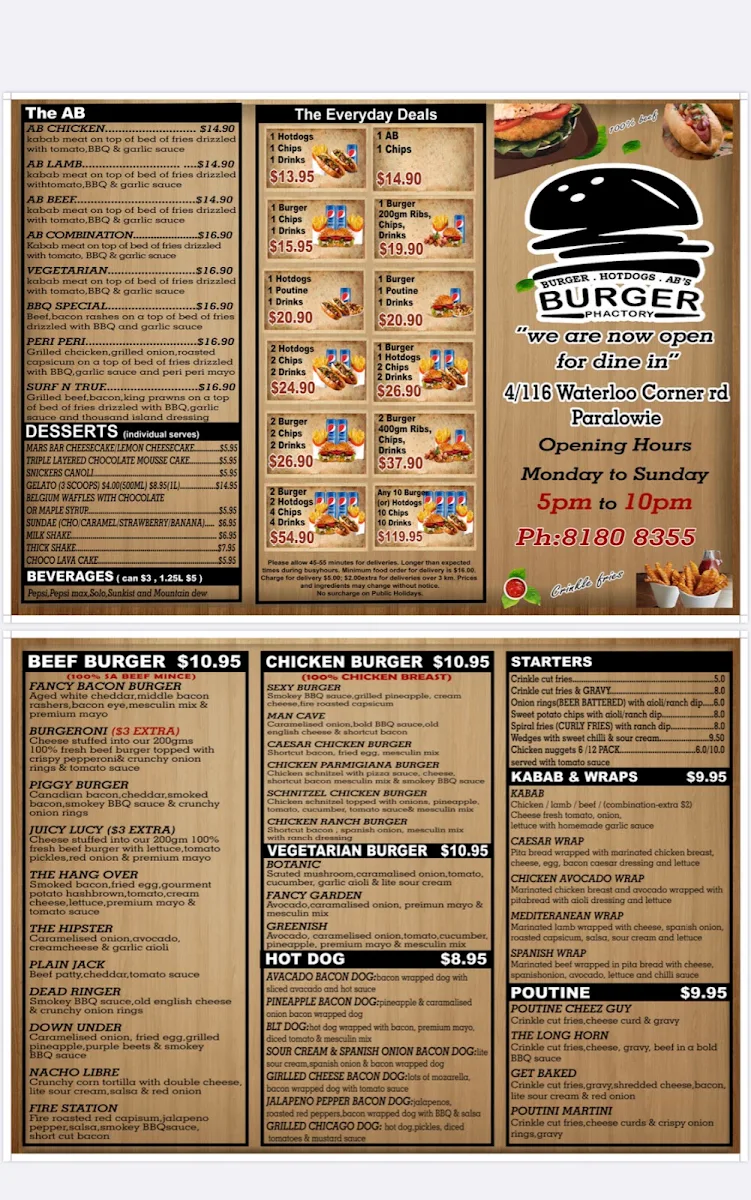 Menu, Burger Phactory