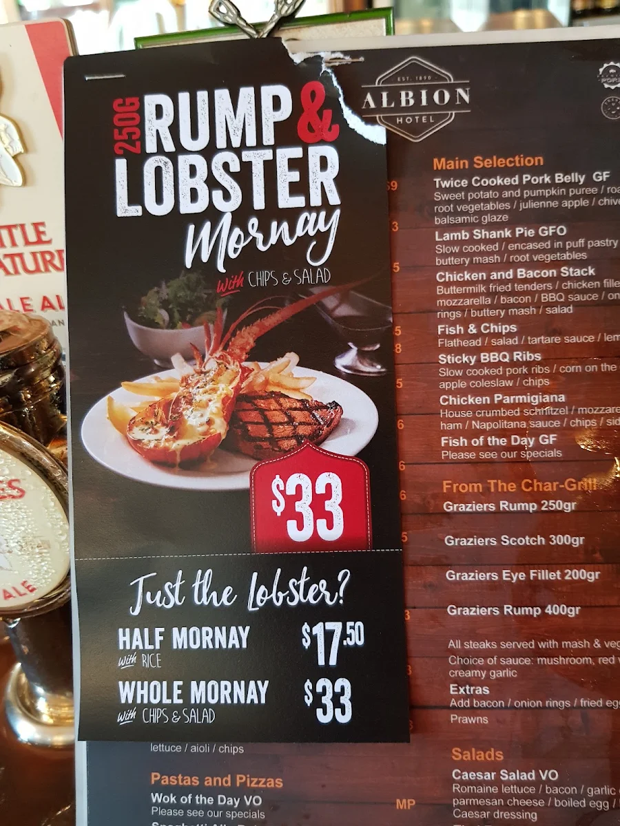 Menu, Albion Hotel