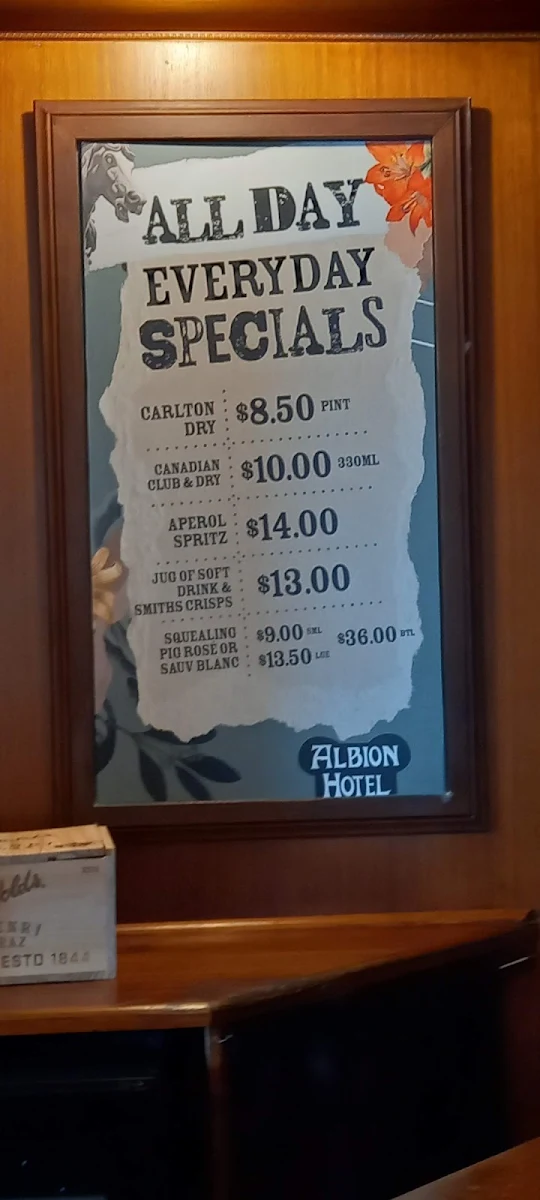 Menu, Albion Hotel