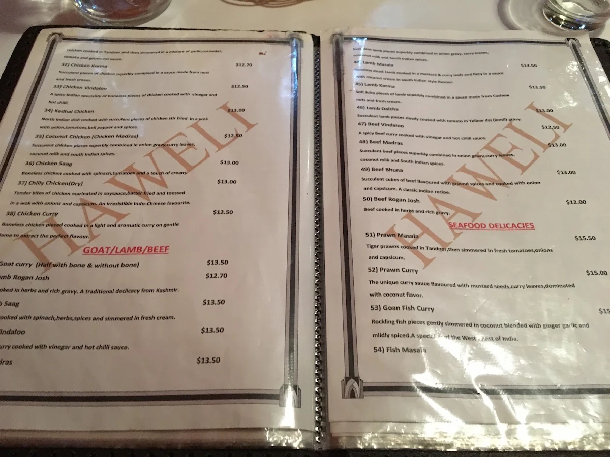 Menu, Indian Spice Art