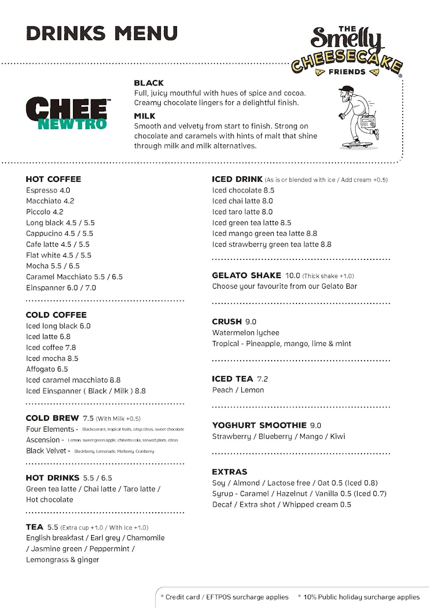 Menu, The Smelly Cheesecake - Stanhope Gardens