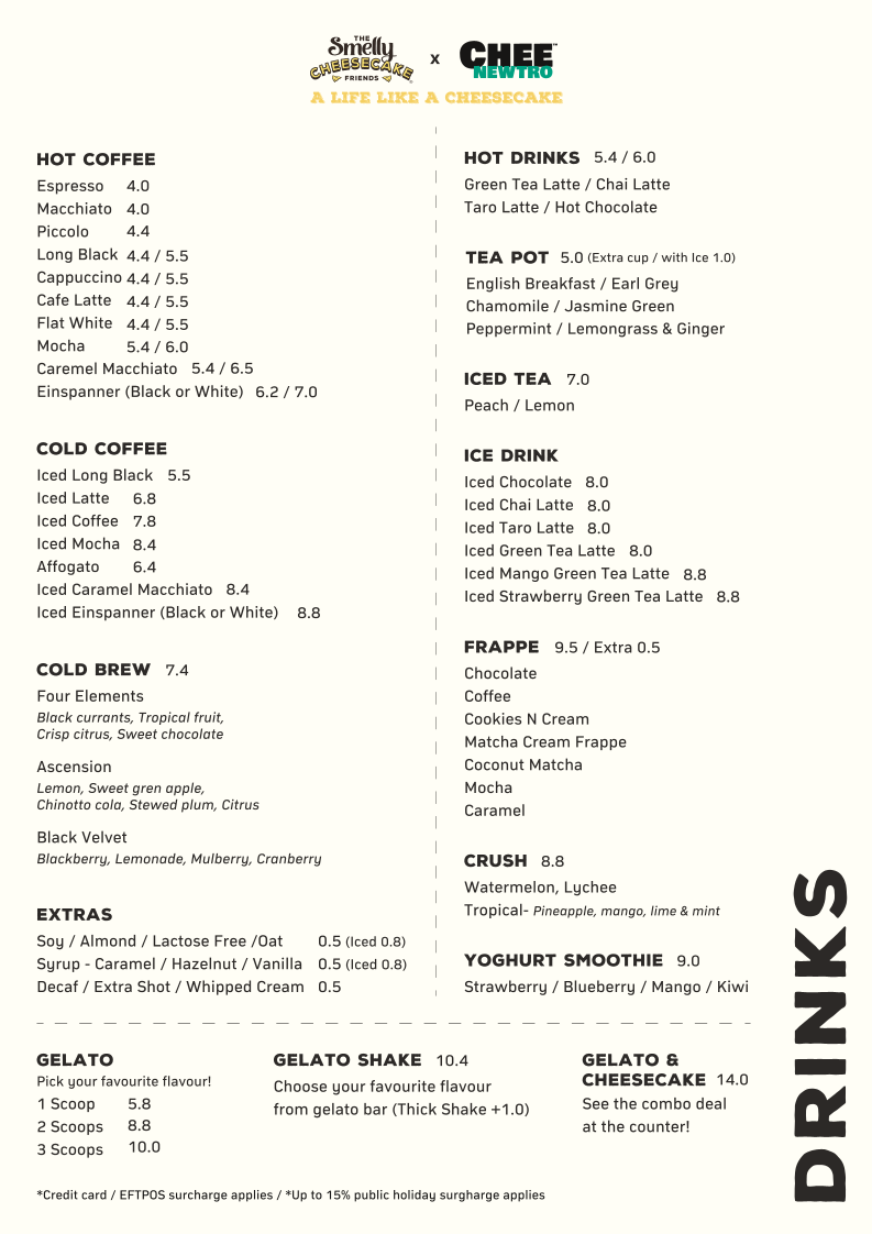Menu, The Smelly Cheesecake - Stanhope Gardens