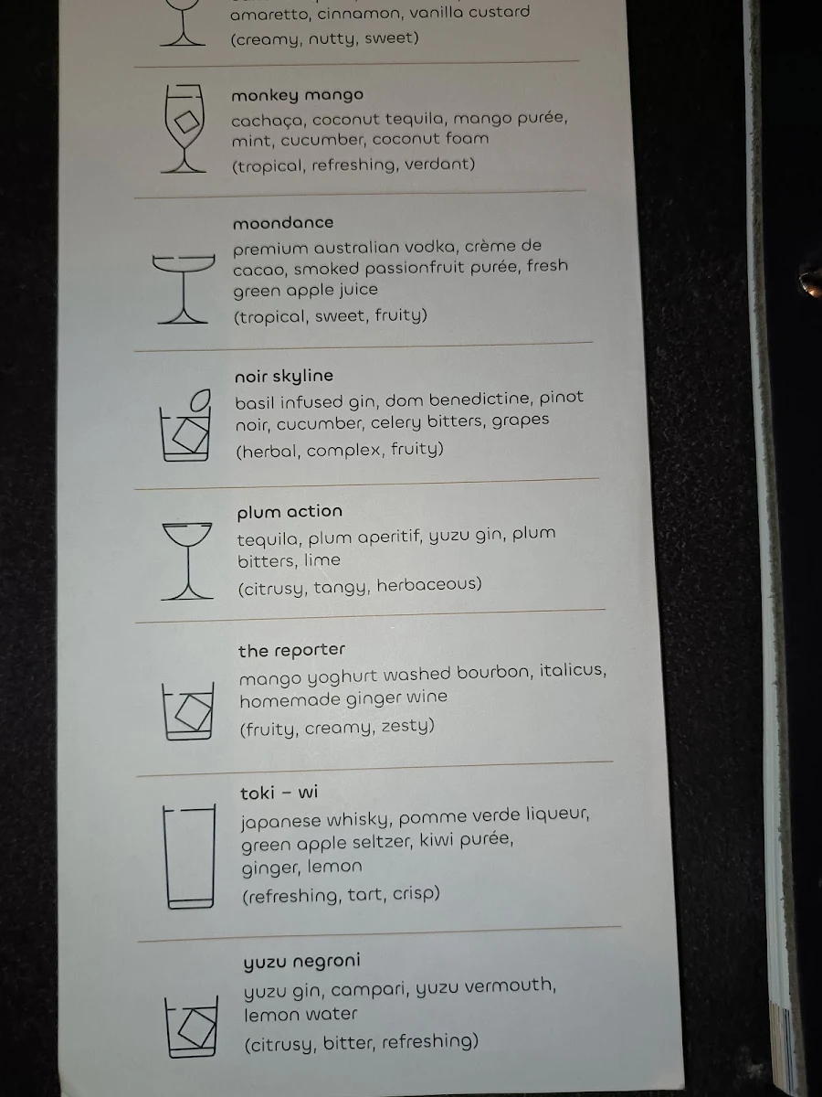 Menu, Strato Melbourne - Bar and Restaurant