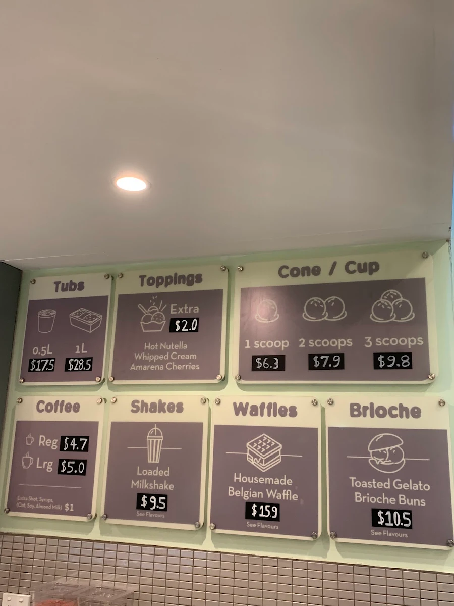 Menu, Gelato Lulamina