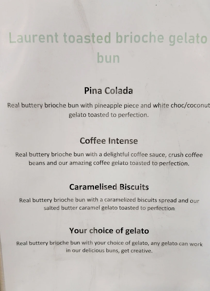 Menu, Gelato Lulamina