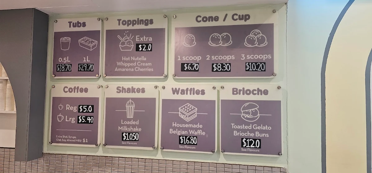 Menu, Gelato Lulamina