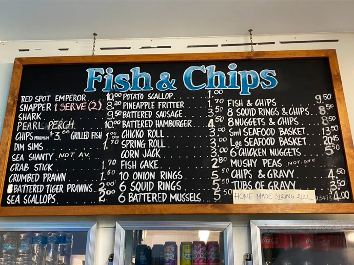 Menu, Snappers Fish & Chips