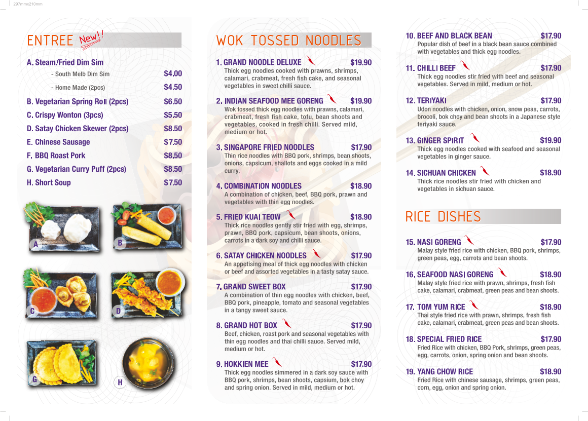 Menu, Grand Noodle