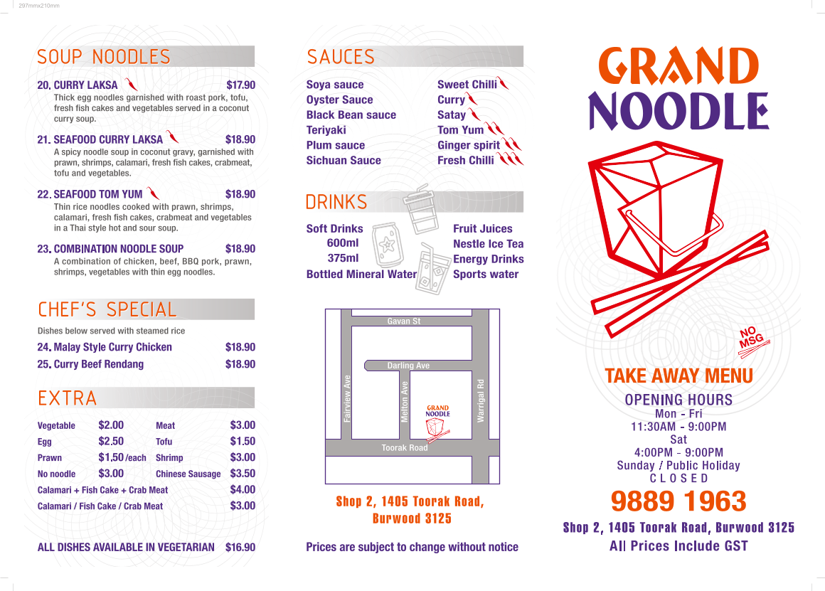 Menu, Grand Noodle