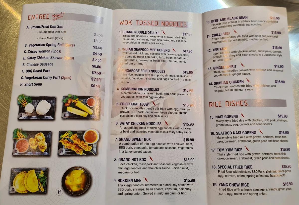 Menu, Grand Noodle
