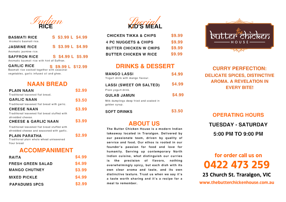 Menu, The Butter Chicken House